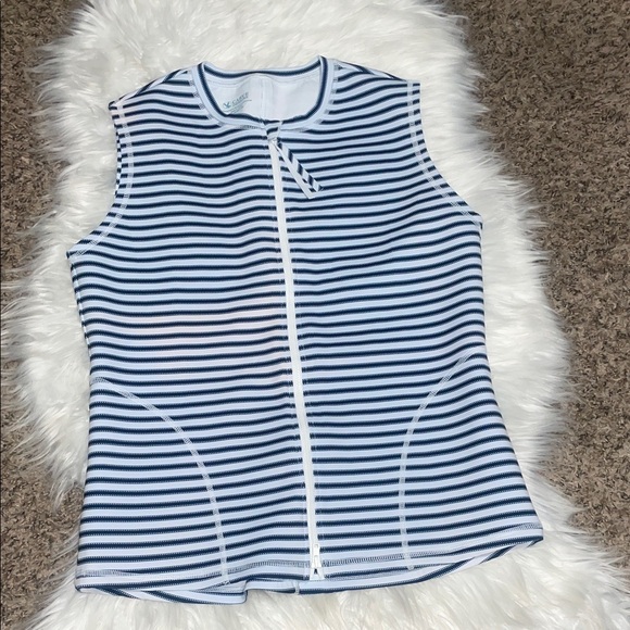 Carve Designs Stella Blue and White Striped Sleeveless Zip-Up Vest/Top - Picture 7 of 11